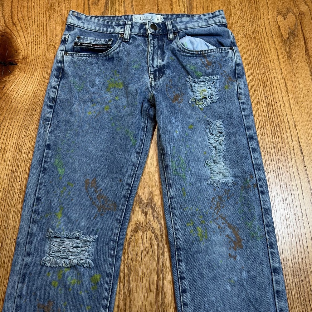 Akademiks Jeanius Distressed Paint Splatter Men's 30X32 Denim Jeans Straight Leg - Picture 2 of 11